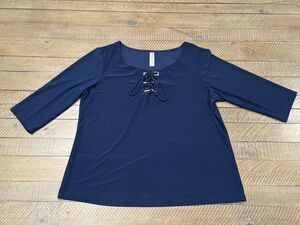 Per Seption Petite PL Navy Top Tie Front - Petite Size L